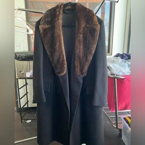 This is a cashmere winter coat with a mink fur collar made by saks fifth ave